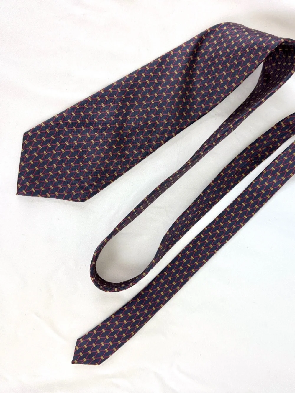 1990s Bert Pulitzer Lord and Taylor Mens Necktie Navy Blue Silk Tie Geometric